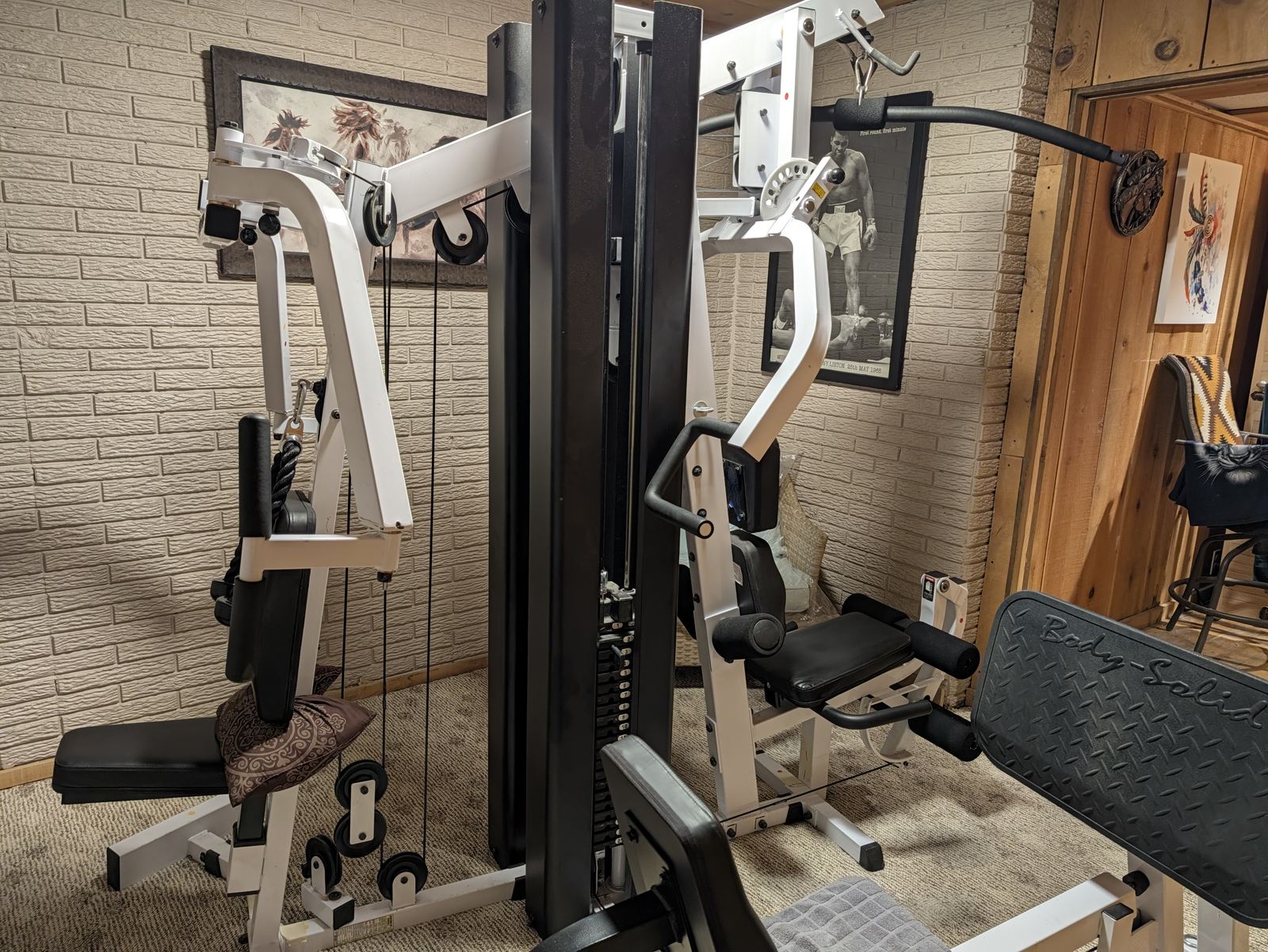 Body-Solid multi-station weight machine — full machine angle in Lex and his dad’s home gym